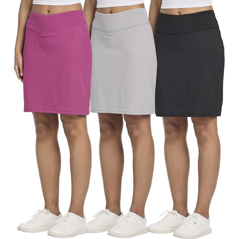 imageReal Essentials 3 Pack Womens 20quot Golf Skirts Knee Length Skorts Athletic Long Active Casual Pockets Available in PlusSet 1