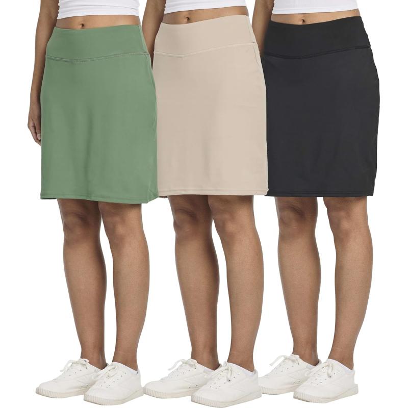 imageReal Essentials 3 Pack Womens 20quot Golf Skirts Knee Length Skorts Athletic Long Active Casual Pockets Available in PlusSet 2
