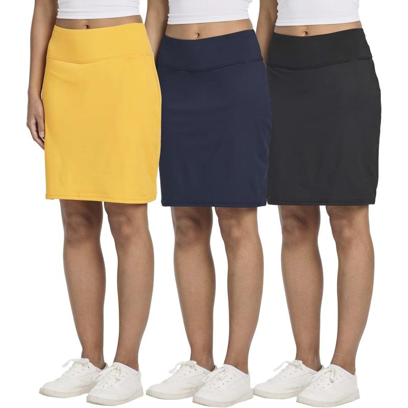 imageReal Essentials 3 Pack Womens 20quot Golf Skirts Knee Length Skorts Athletic Long Active Casual Pockets Available in PlusSet 3