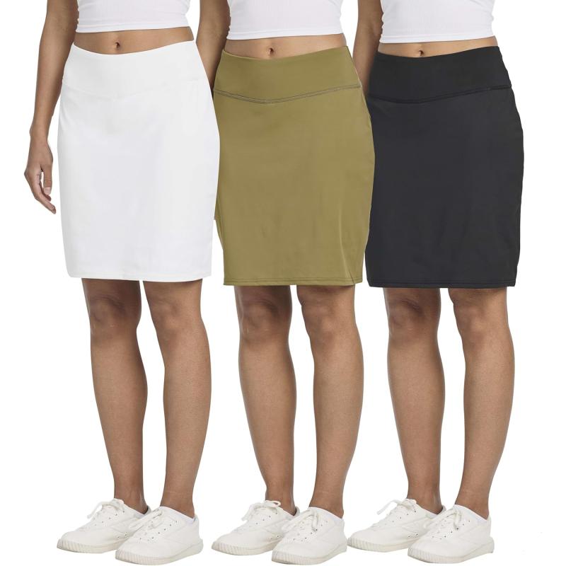 imageReal Essentials 3 Pack Womens 20quot Golf Skirts Knee Length Skorts Athletic Long Active Casual Pockets Available in PlusSet 4