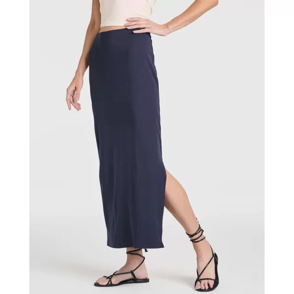 imageReal Essentials 3 Pack Womens Ribbed High Waisted Maxi Skirt with Side Slit  Casual Long Pencil SkirtSet 3