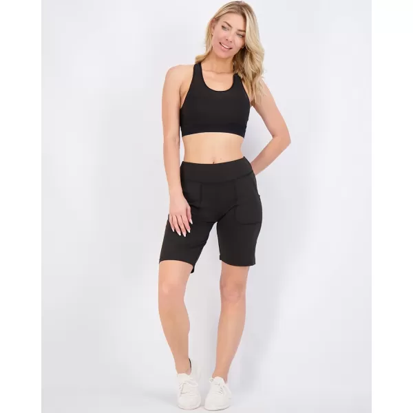 imageReal Essentials 4 Pack Womens 9quot Bermuda Long High Waisted Shorts with Pockets Casual Workout Athletic Available in PlusSet 1