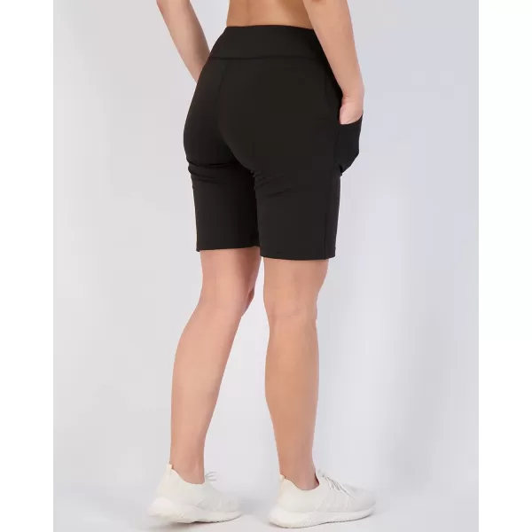 imageReal Essentials 4 Pack Womens 9quot Bermuda Long High Waisted Shorts with Pockets Casual Workout Athletic Available in PlusSet 1