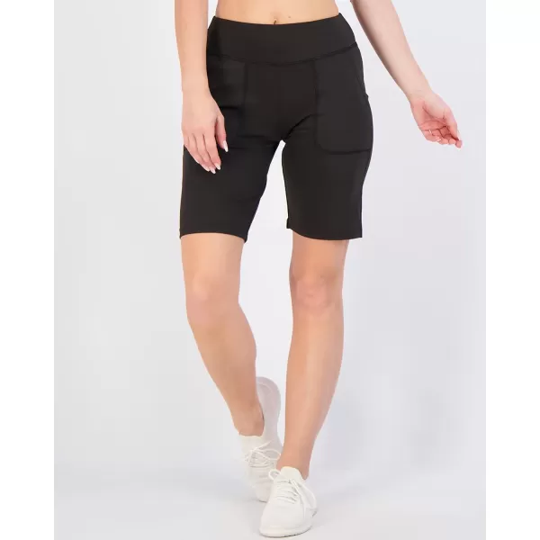 imageReal Essentials 4 Pack Womens 9quot Bermuda Long High Waisted Shorts with Pockets Casual Workout Athletic Available in PlusSet 1