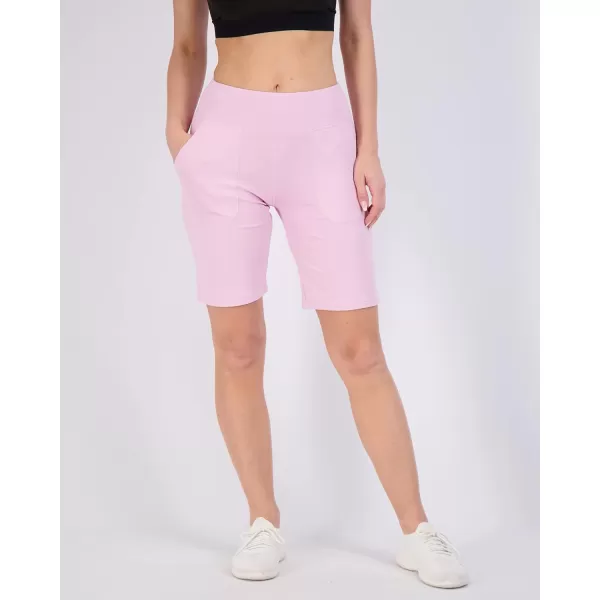 imageReal Essentials 4 Pack Womens 9quot Bermuda Long High Waisted Shorts with Pockets Casual Workout Athletic Available in PlusSet 2