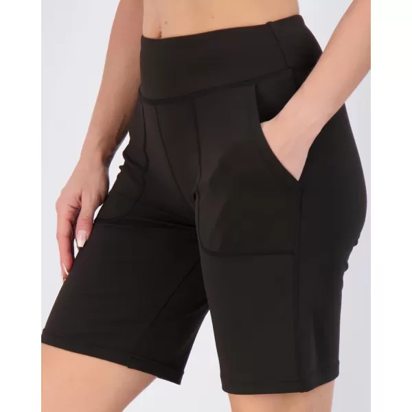 imageReal Essentials 4 Pack Womens 9quot Bermuda Long High Waisted Shorts with Pockets Casual Workout Athletic Available in PlusSet 2