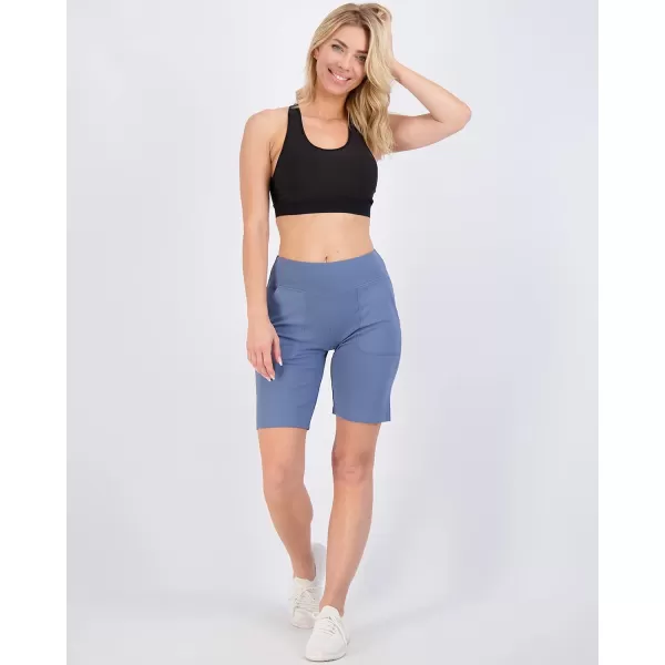 imageReal Essentials 4 Pack Womens 9quot Bermuda Long High Waisted Shorts with Pockets Casual Workout Athletic Available in PlusSet 2