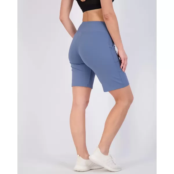 imageReal Essentials 4 Pack Womens 9quot Bermuda Long High Waisted Shorts with Pockets Casual Workout Athletic Available in PlusSet 2