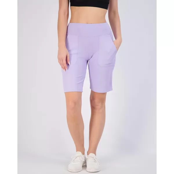 imageReal Essentials 4 Pack Womens 9quot Bermuda Long High Waisted Shorts with Pockets Casual Workout Athletic Available in PlusSet 3