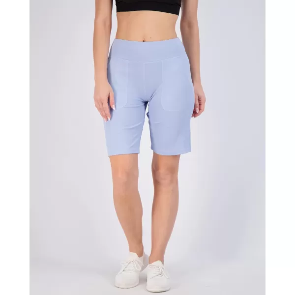 imageReal Essentials 4 Pack Womens 9quot Bermuda Long High Waisted Shorts with Pockets Casual Workout Athletic Available in PlusSet 4