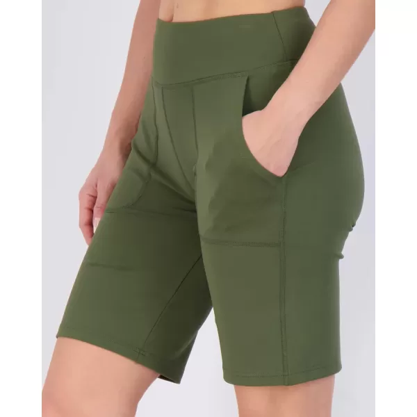 imageReal Essentials 4 Pack Womens 9quot Bermuda Long High Waisted Shorts with Pockets Casual Workout Athletic Available in PlusSet 4