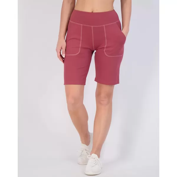 imageReal Essentials 4 Pack Womens 9quot Bermuda Long High Waisted Shorts with Pockets Casual Workout Athletic Available in PlusSet 6