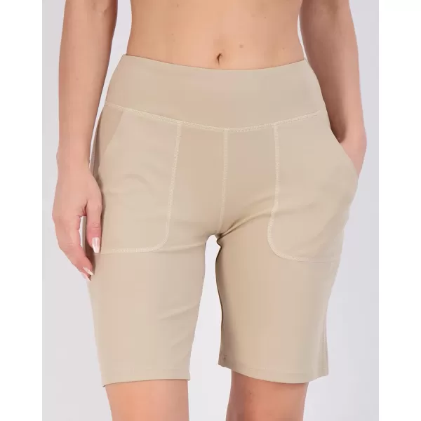 imageReal Essentials 4 Pack Womens 9quot Bermuda Long High Waisted Shorts with Pockets Casual Workout Athletic Available in PlusSet 6
