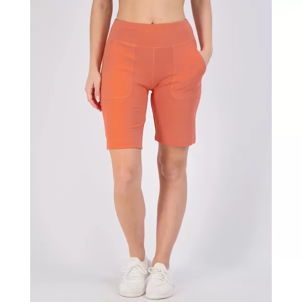 imageReal Essentials 4 Pack Womens 9quot Bermuda Long High Waisted Shorts with Pockets Casual Workout Athletic Available in PlusSet 7