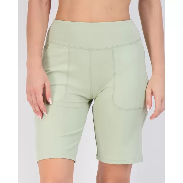 imageReal Essentials 4 Pack Womens 9quot Bermuda Long High Waisted Shorts with Pockets Casual Workout Athletic Available in PlusSet 9