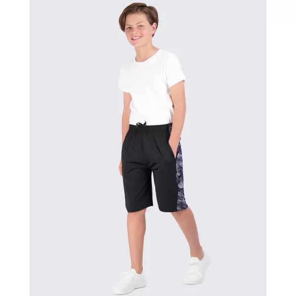 imageReal Essentials 5Pack Youth DryFit Active Athletic Basketball Gym Shorts with Pockets Boys ampamp GirlsSet H