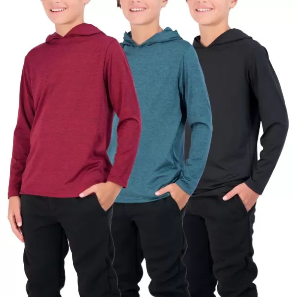 image3 Pack DryFit Youth Boys Teen Active Long Sleeve Hoodie Sweatshirts  Hooded Pullover ShirtsSet B