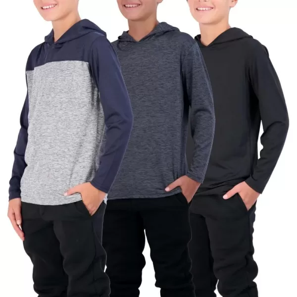 image3 Pack DryFit Youth Boys Teen Active Long Sleeve Hoodie Sweatshirts  Hooded Pullover ShirtsSet C