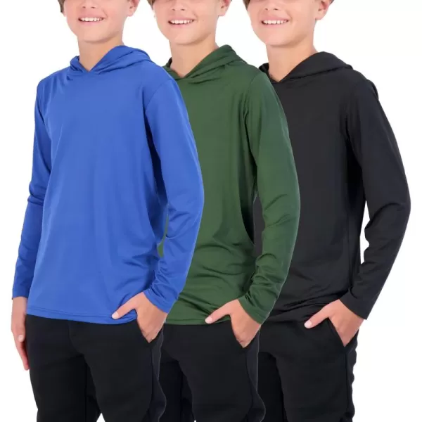 image3 Pack DryFit Youth Boys Teen Active Long Sleeve Hoodie Sweatshirts  Hooded Pullover ShirtsSet D