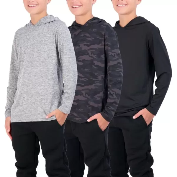 image3 Pack DryFit Youth Boys Teen Active Long Sleeve Hoodie Sweatshirts  Hooded Pullover ShirtsSet E