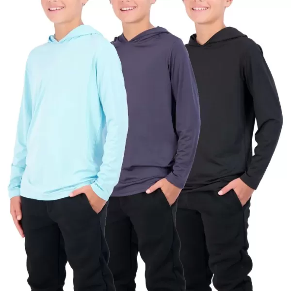 image3 Pack DryFit Youth Boys Teen Active Long Sleeve Hoodie Sweatshirts  Hooded Pullover ShirtsSet F