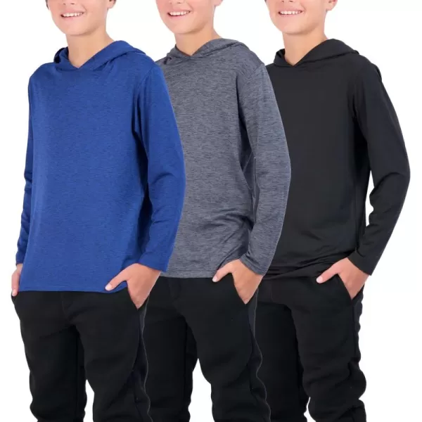 image3 Pack DryFit Youth Boys Teen Active Long Sleeve Hoodie Sweatshirts  Hooded Pullover ShirtsSet G