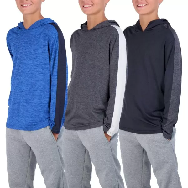 image3 Pack DryFit Youth Boys Teen Active Long Sleeve Hoodie Sweatshirts  Hooded Pullover ShirtsSet H