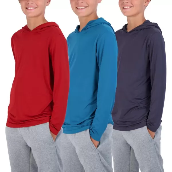 image3 Pack DryFit Youth Boys Teen Active Long Sleeve Hoodie Sweatshirts  Hooded Pullover ShirtsSet I