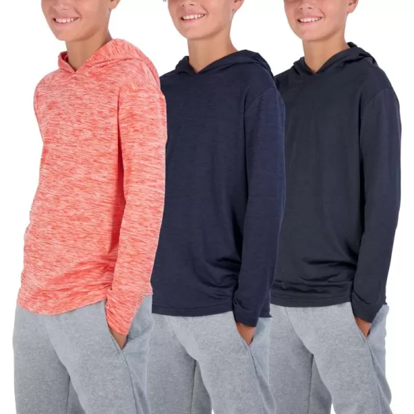 image3 Pack DryFit Youth Boys Teen Active Long Sleeve Hoodie Sweatshirts  Hooded Pullover ShirtsSet J