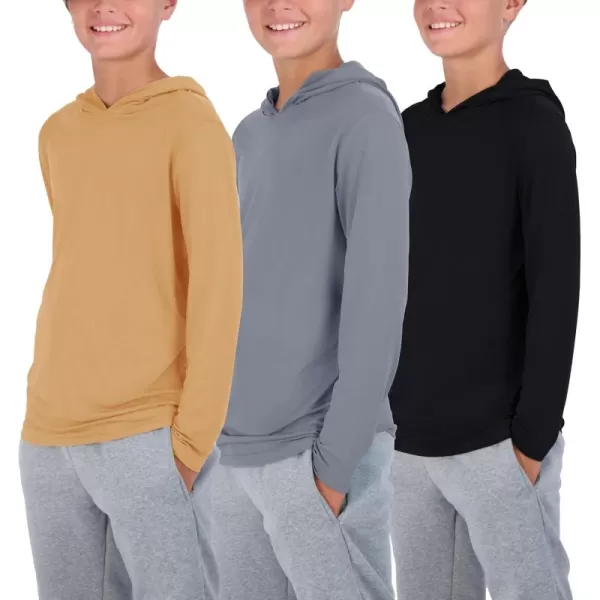 image3 Pack DryFit Youth Boys Teen Active Long Sleeve Hoodie Sweatshirts  Hooded Pullover ShirtsSet K