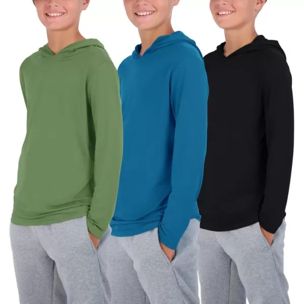 image3 Pack DryFit Youth Boys Teen Active Long Sleeve Hoodie Sweatshirts  Hooded Pullover ShirtsSet L