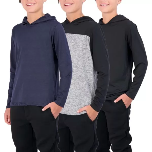 image3 Pack DryFit Youth Boys Teen Active Long Sleeve Hoodie Sweatshirts  Hooded Pullover ShirtsSet a