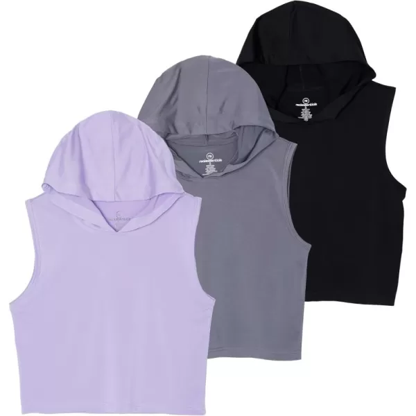 image3 Pack Womens DryFit Sleeveless Cropped Tank Top Hoodie  Athletic Crop SweatshirtSet 4