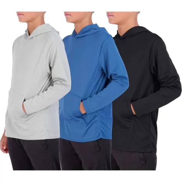 imageReal Essentials 3 Pack Youth Mesh Long Sleeve Pullover Hoodie Active Sweatshirt  Kangaroo Pocket  Boys ampamp GirlsSet 9