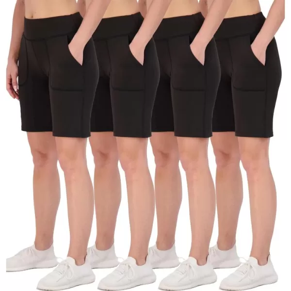 imageReal Essentials 4 Pack Womens 9quot Bermuda Long High Waisted Shorts with Pockets Casual Workout Athletic Available in PlusSet 1