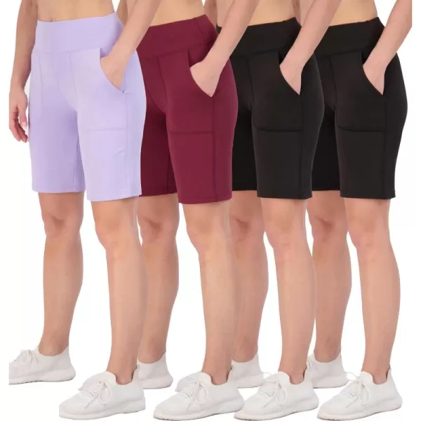 imageReal Essentials 4 Pack Womens 9quot Bermuda Long High Waisted Shorts with Pockets Casual Workout Athletic Available in PlusSet 3