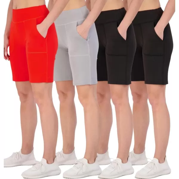 imageReal Essentials 4 Pack Womens 9quot Bermuda Long High Waisted Shorts with Pockets Casual Workout Athletic Available in PlusSet 5