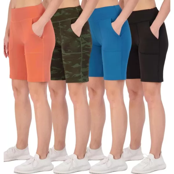 imageReal Essentials 4 Pack Womens 9quot Bermuda Long High Waisted Shorts with Pockets Casual Workout Athletic Available in PlusSet 7