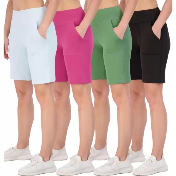 imageReal Essentials 4 Pack Womens 9quot Bermuda Long High Waisted Shorts with Pockets Casual Workout Athletic Available in PlusSet 8