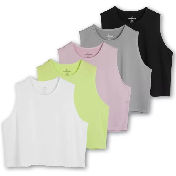 imageReal Essentials 5 Pack Womens Dry Fit Crop Summer Tank Top  Gym Yoga Workout Sports Tee Available in Plus SizeSet 5