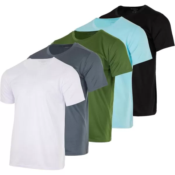 imageReal Essentials 5 Pack Youth Mesh Moisture Wicking Active Athletic Performance ShortSleeve TShirt Boys ampamp GirlsSet H