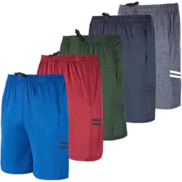 imageReal Essentials 5Pack Youth DryFit Active Athletic Basketball Gym Shorts with Pockets Boys ampamp GirlsSet I