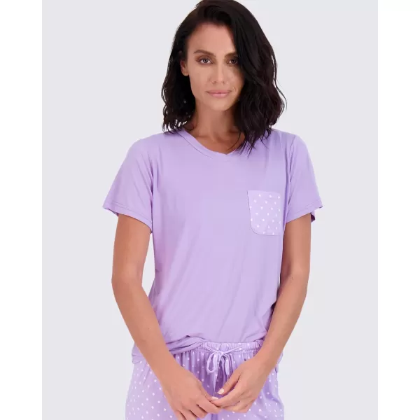 imageReal Essentials 2 Pack Womens Pajama Set  Choose from Short Sleeve with Pocket or Long Sleeve without PocketSet B Purple  Blue