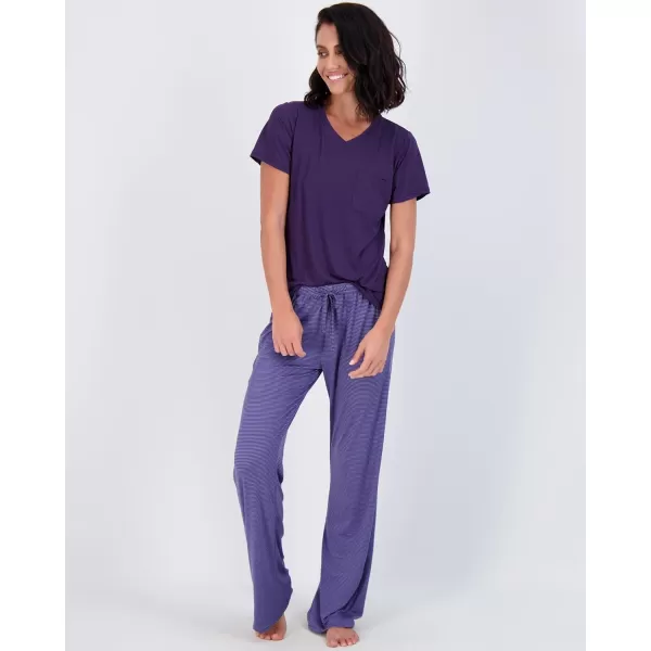 imageReal Essentials 2 Pack Womens Pajama Set  Choose from Short Sleeve with Pocket or Long Sleeve without PocketSet B Purple  Blue