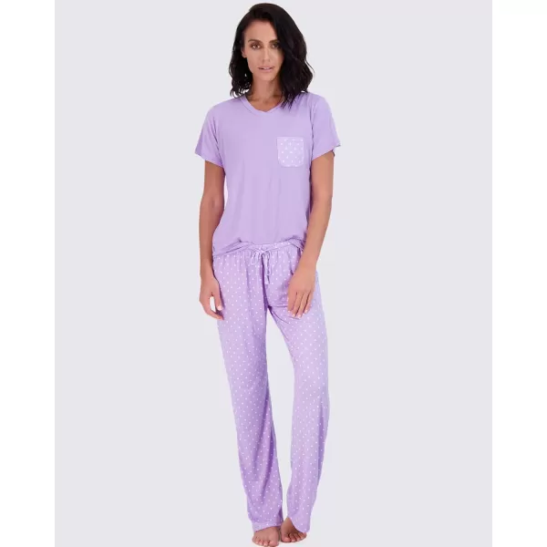 imageReal Essentials 2 Pack Womens Pajama Set  Choose from Short Sleeve with Pocket or Long Sleeve without PocketSet B Purple  Blue