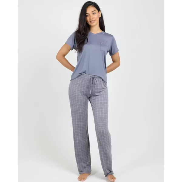 imageReal Essentials 2 Pack Womens Pajama Set  Choose from Short Sleeve with Pocket or Long Sleeve without PocketSet F Gray  Navy