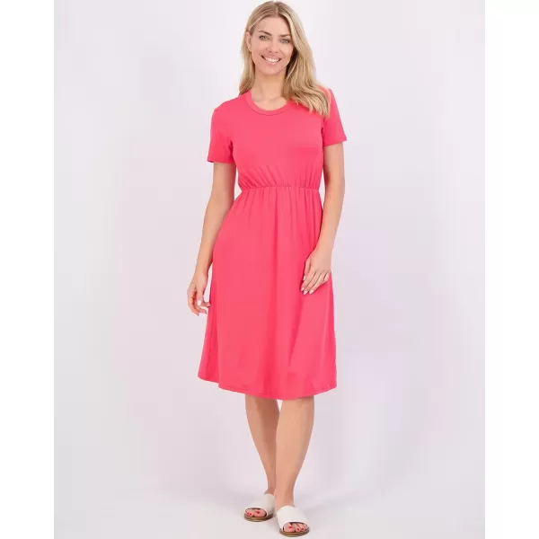 imageReal Essentials 3Pack Womens Midi Short Sleeve Soft TShirt Dress with Elastic Waist Available in Plus SizeSet 8