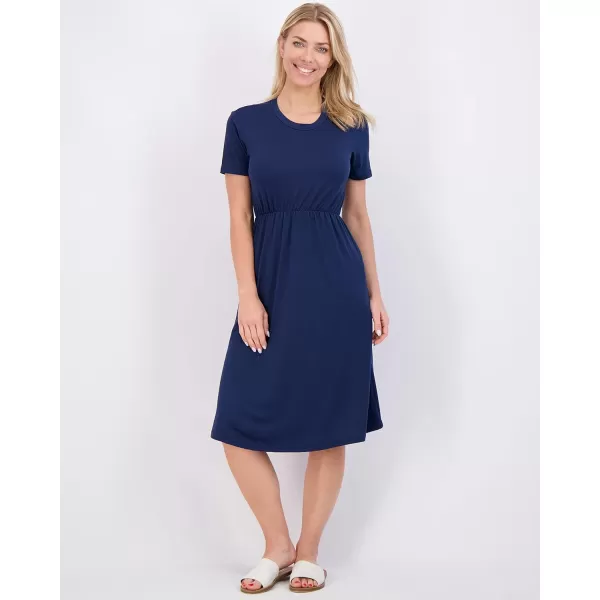 imageReal Essentials 3Pack Womens Midi Short Sleeve Soft TShirt Dress with Elastic Waist Available in Plus SizeSet 8