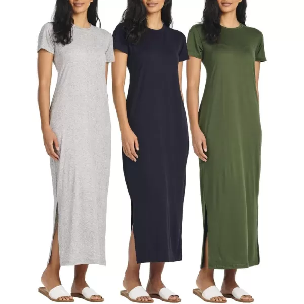 image3Pack Womens Casual Short Sleeve Maxi TShirt Dress  Summer Dress with Slit ampamp Pockets Available in Plus SizeSet 2