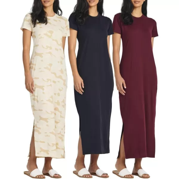 image3Pack Womens Casual Short Sleeve Maxi TShirt Dress  Summer Dress with Slit ampamp Pockets Available in Plus SizeSet 3